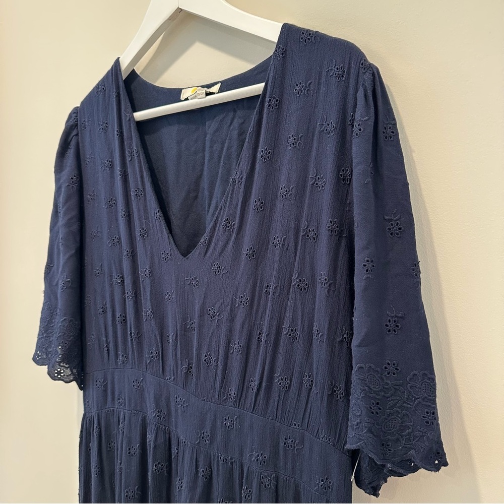 Boden Navy Lace Short Sleeve Maxi Dress Broderie Women’s Size 12 V Neck Long - Picture 11 of 16